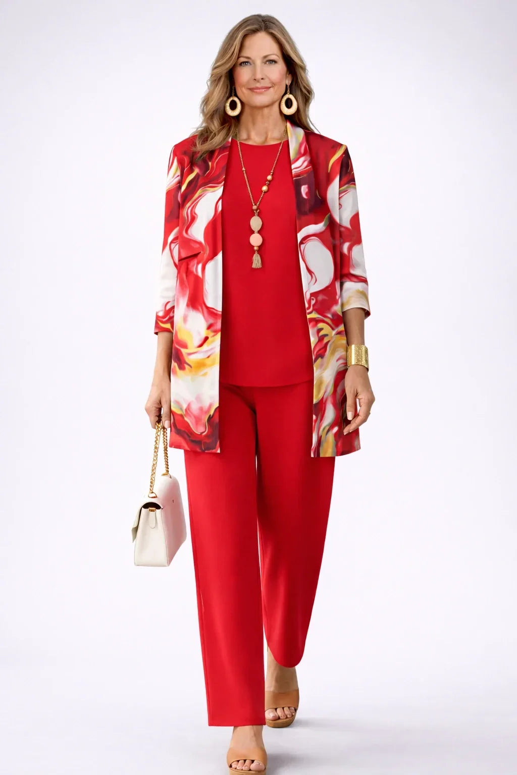 Theodora | Red Swirl-Print Three-Piece Set