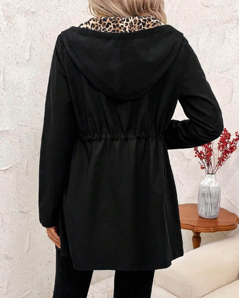 Reversible Hooded Coat with Leopard Print