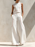 Women's Minimalist  Blouse & Wide-Leg Pants Set