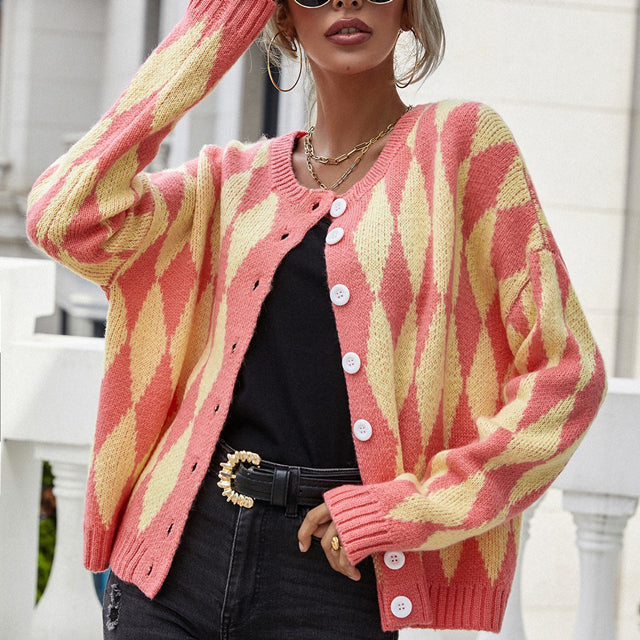 Casual Geometric Knitted Cardigan