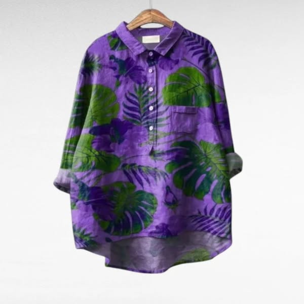 Cora | Floral Long Sleeve Blouse with Collar and Curved Hem