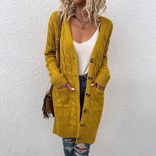 Casual Solid Color Knitted Cardigan