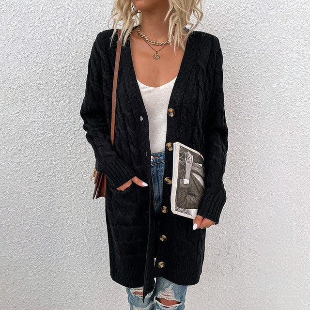 Casual Solid Color Knitted Cardigan