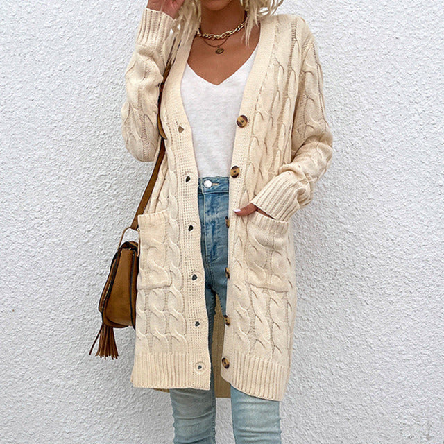 Casual Solid Color Knitted Cardigan