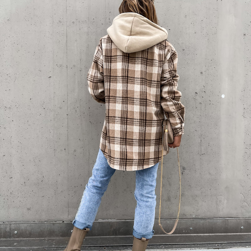 Casual Plaid Hooded Coat
