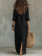 Mia | Long Black Maxi Dress with Buttons