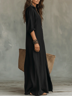 Mia | Long Black Maxi Dress with Buttons