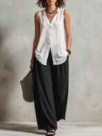 Monique | Three-Piece Set: Chiffon Layered Cardigan & High-Waist Wide-Leg Pants