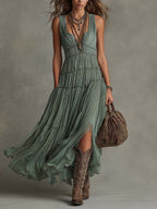 Lucrezia | Gathered V-Neck Maxi Dress