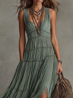 Lucrezia | Gathered V-Neck Maxi Dress