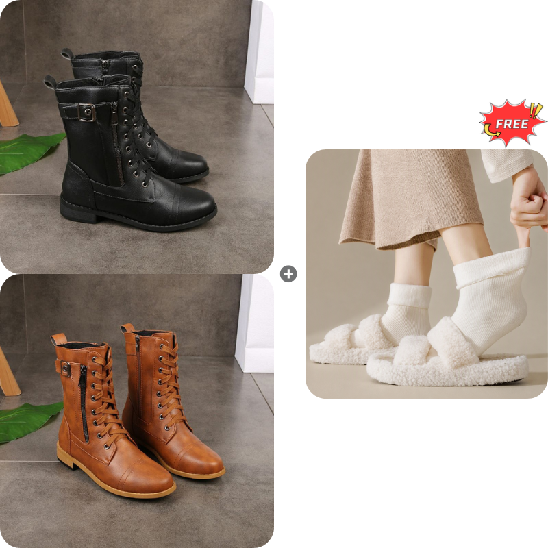 Women's Round Toe Side Zipper Leather Orthopedic Boots