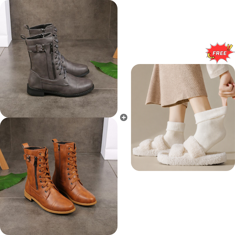 Women's Round Toe Side Zipper Leather Orthopedic Boots