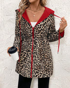 Reversible Hooded Coat with Leopard Print
