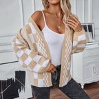 Casual Plaid Knitted Cardigan