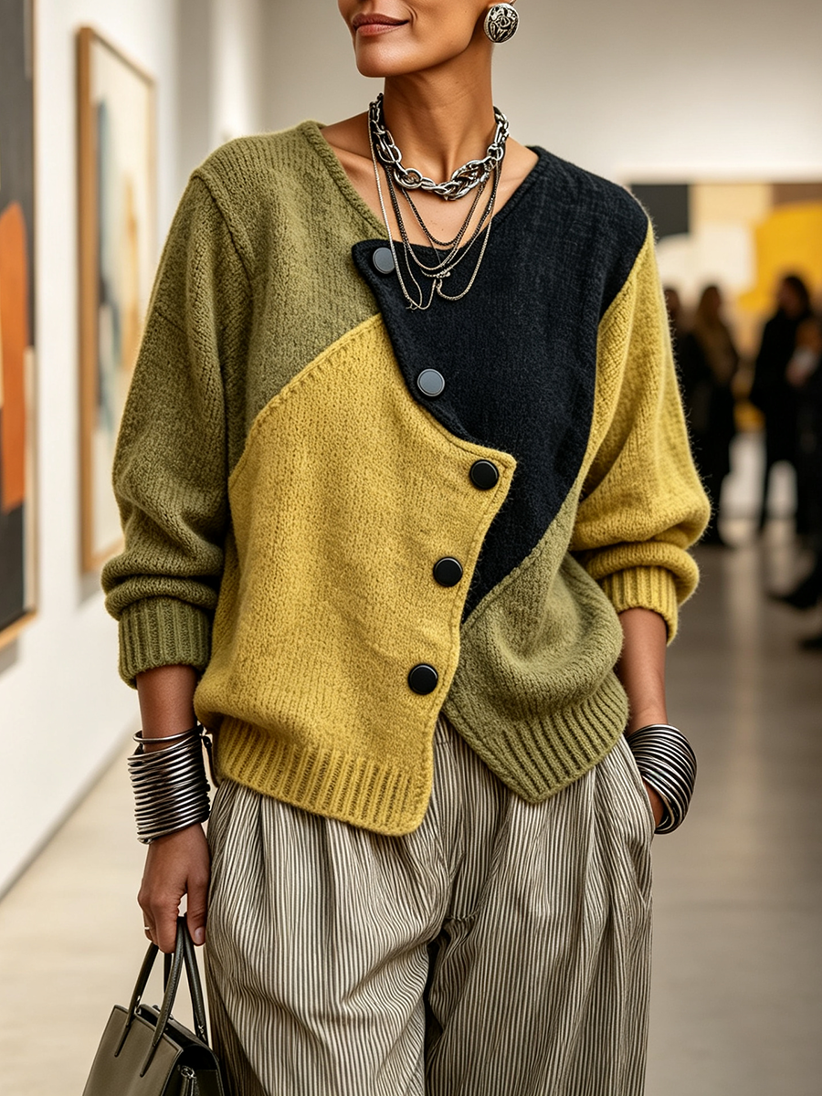 Marianne | Colour-Block Button-Detail Jumper