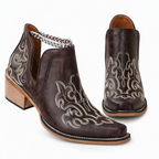 Women's Retro V-Cut Block Heel Martin Boots Plus Size Fall Winter Solid Color and Floral Print Ankle Boots