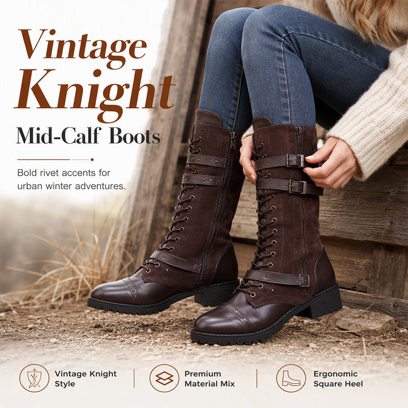 Women's Vintage Combat Boots with Laces and Buckle