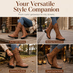 Women's Vintage Combat Boots with Laces and Buckle
